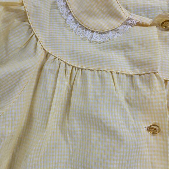 VTG Kingly Womens House Coat‎ 10 Yellow Gingham Grandma Cottagecore Nightgown - Picture 4 of 12